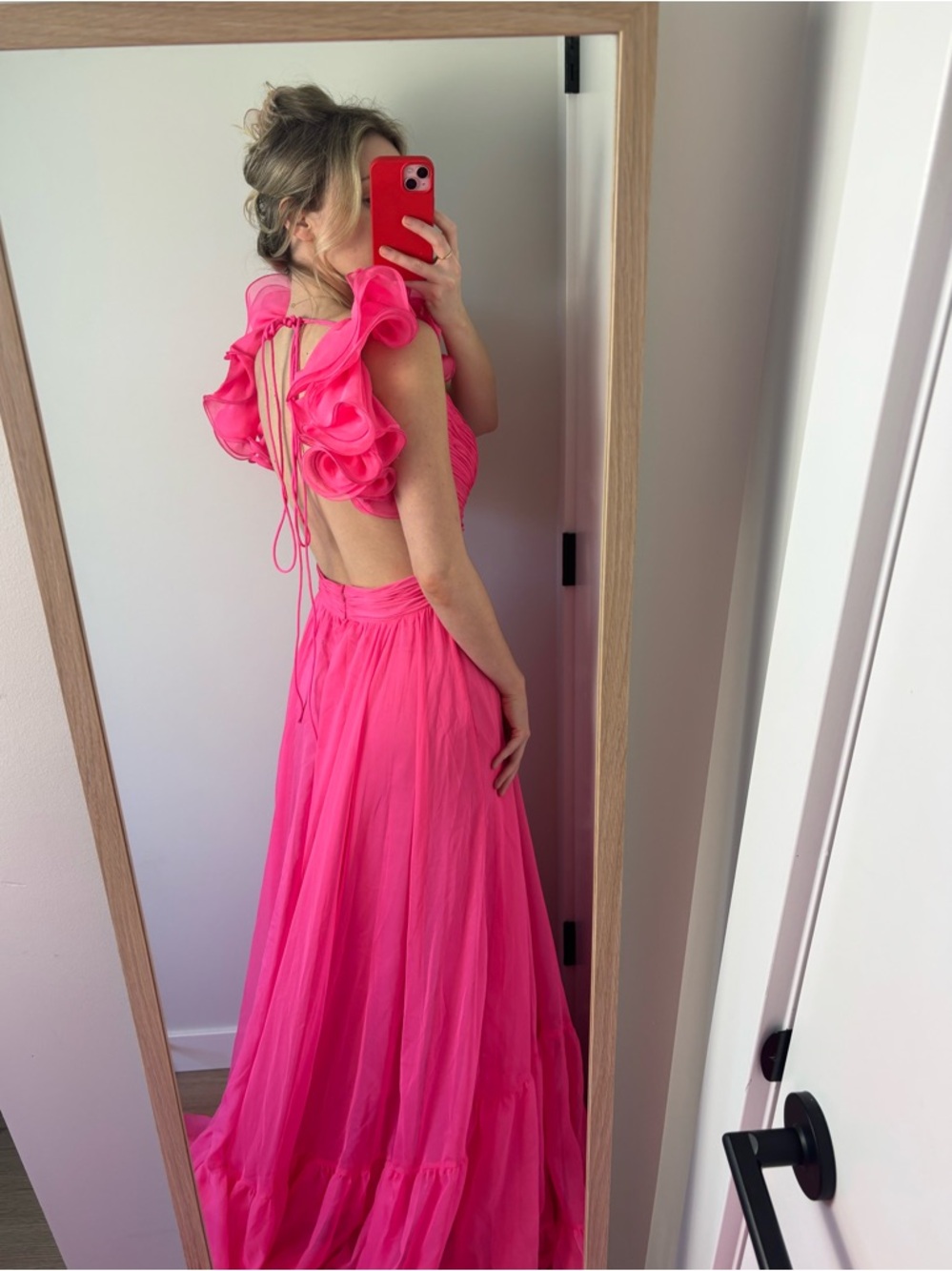 Mac Duggal hot pink ruffle gown / prom dress / bridesmaid dress - Picture 4 of 12